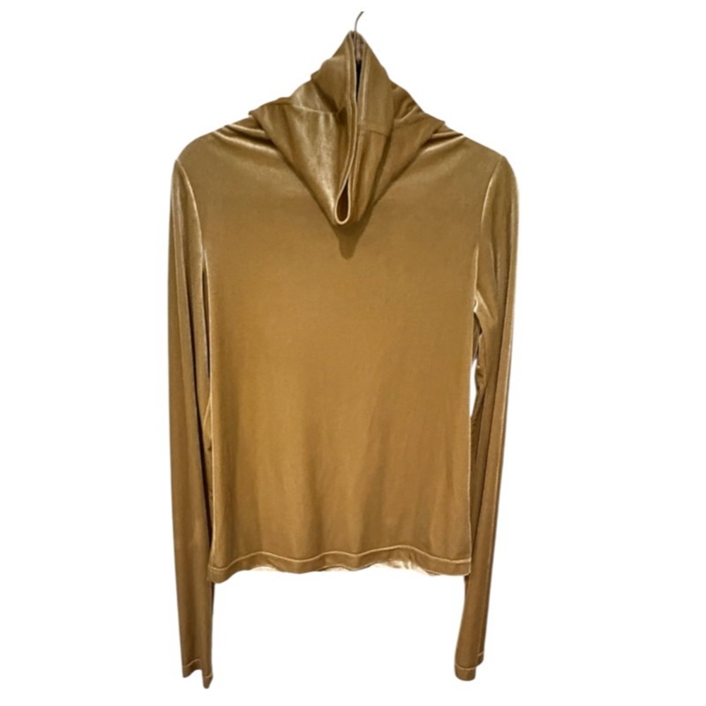 LEYA Top Gold High Cowl neckline Soft Velvet Blend Long Sleeves NEW Size S